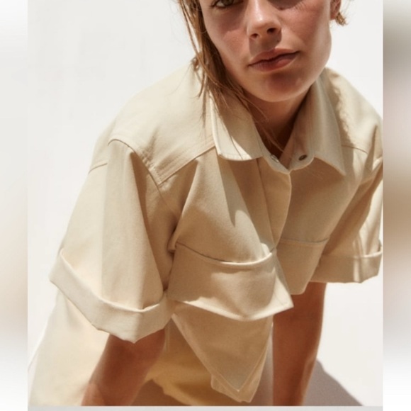 Zara Tops - Zara Cream Button-Down Short-Sleeve Shirt